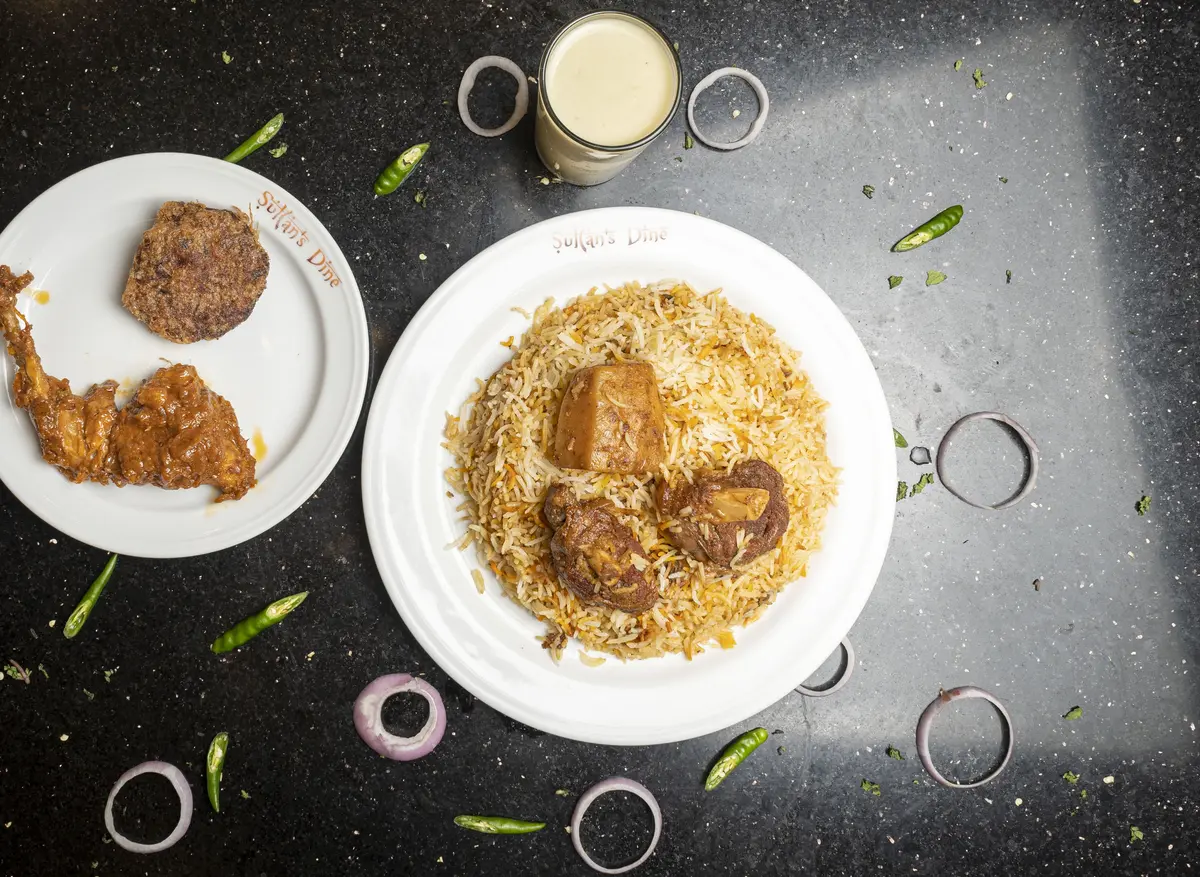 Basmati Kacchi Half With Chicken Roast, Borhani & Jali Kebab