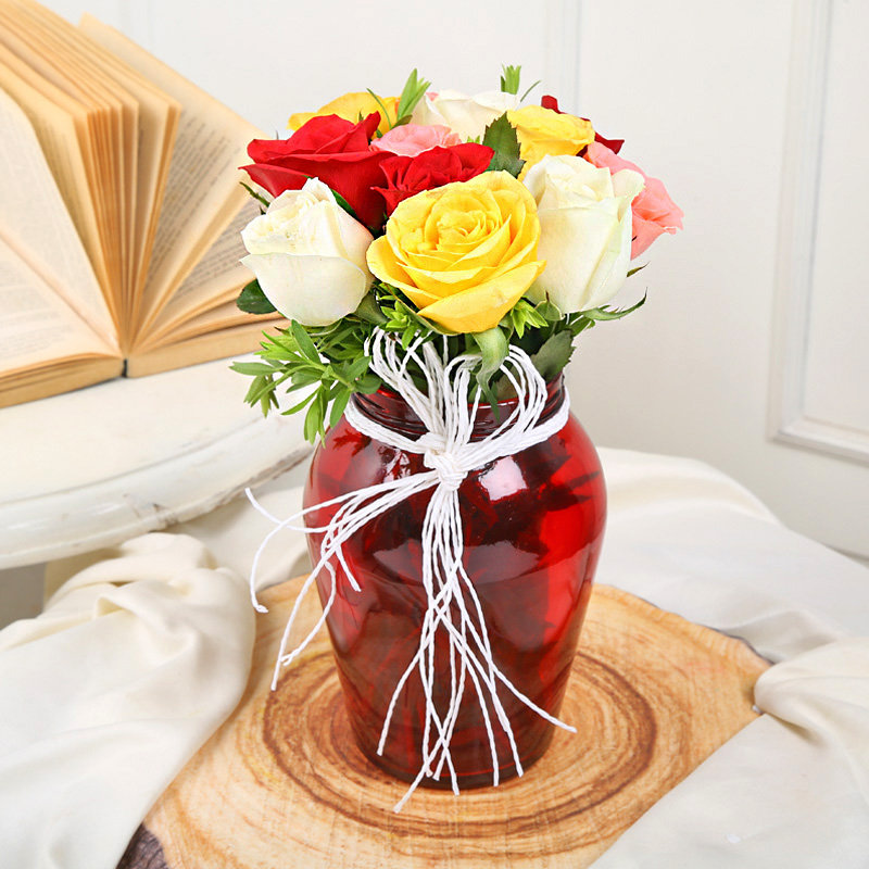 Mixed Roses In A Vase