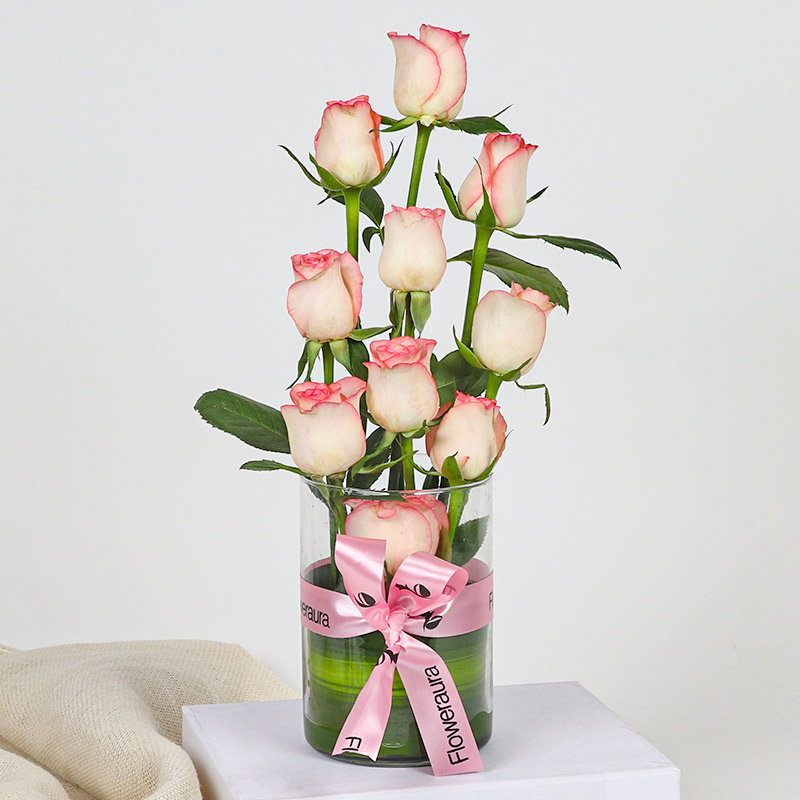 Fresh Pink Roses With Vase