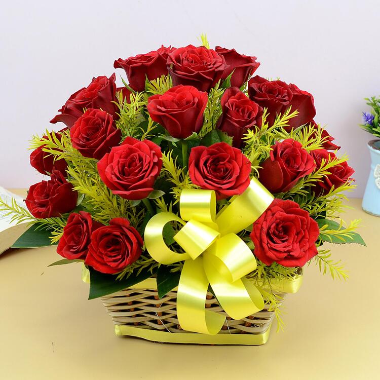 Lovely 24 Red Roses In A Basket