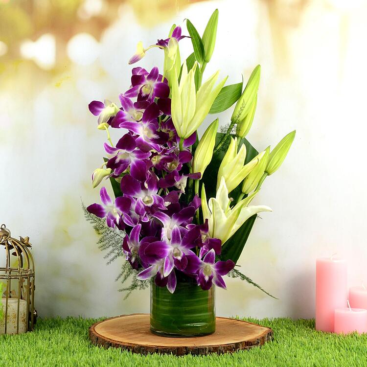 Orchids & Lilies In Vase