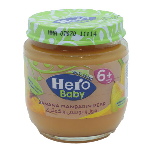 Hero Baby Banana Mandarin Pear Baby Food Glass Jar 125 Gm