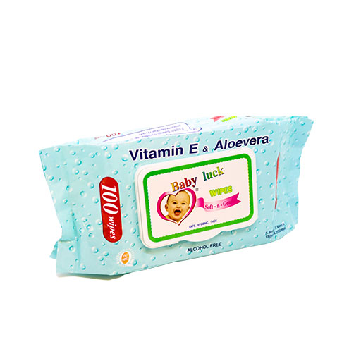 Baby Luck Vitamion E & Aloevera Baby Wipes 100 Pcs