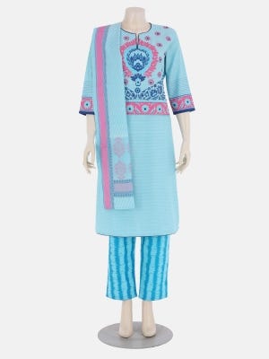 Sky Blue Printed Viscose Shalwar Kameez (ar)