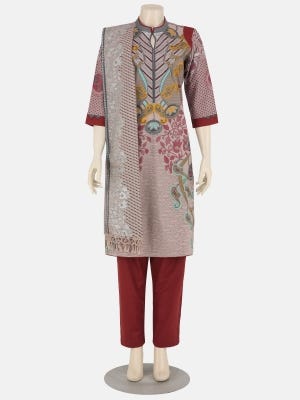 Lilac Printed And Embroidered Viscose Kameez