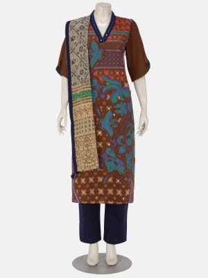 Brown Printed Viscose Shalwar Kameez Set (ar)