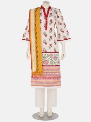 White Printed Shalwar Kameez Set (ar)