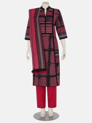 Dusty Pink Tie-dyed And Printed Viscose Shalwar Kameez Set