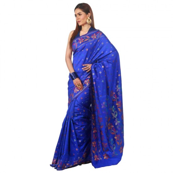 Blue Colour Jacquard Design A.silk Shari
