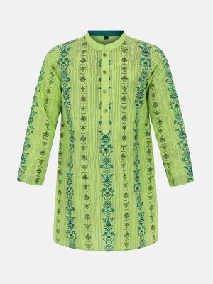 Lime Green Printed Cotton Panjabi