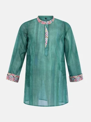 Turquoise Brush Painted Addi Cotton Panjabi