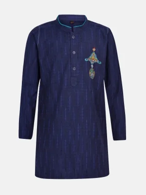 Midnight Blue Embroidered Handloom Cotton Panjabi