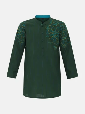 Green Embroidered Handloom Cotton Panjabi