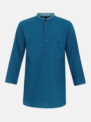 Teal Blue Viscose-cotton Panjabi