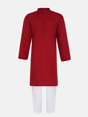 Red Embroidered Viscose-cotton Panjabi Pajama Set