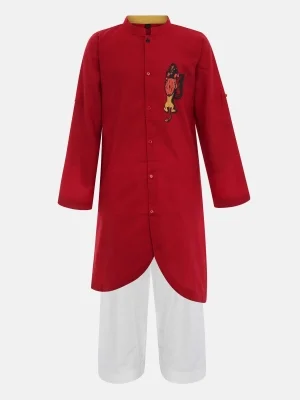 Red Printed Cotton Panjabi Pajama Set
