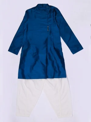 Blue Silk Panjabi Pajama Set