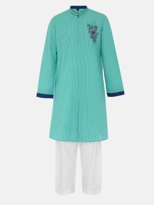 Green Printed And Embroidered Cotton Panjabi Pajama Set