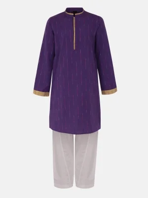 Purple Handloom Cotton Panjabi Pajama Set