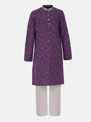 Purple Printed Cotton Panjabi Pajama Set