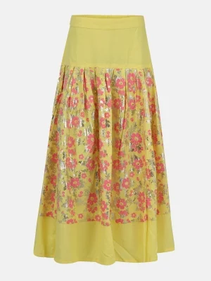 Yellow Printed Mixed Cotton Skirt