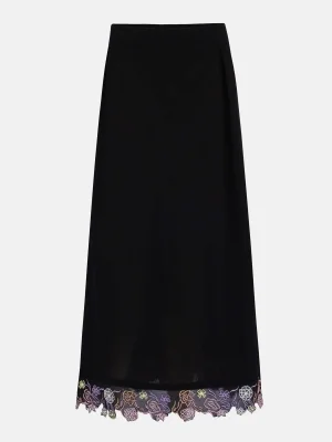 Black Embroidered Mixed Cotton Skirt