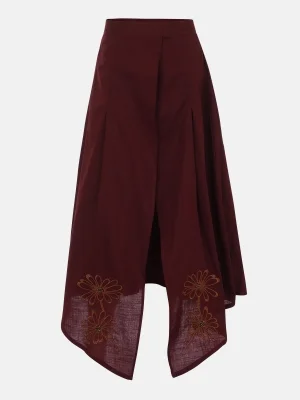 Maroon Embroidered Cotton Skirt