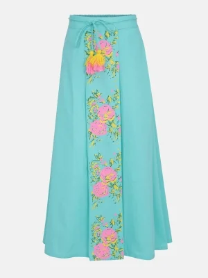 Turquoise Printed Cotton Skirt