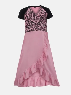 Pink Embroidered Mixed Cotton Frock