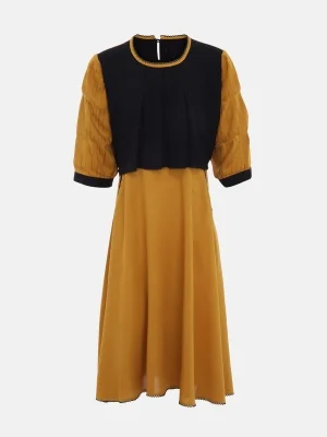 Mustard Embroidered Linen Frock