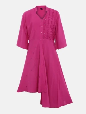 Fuchsia Embroidered Linen Frock