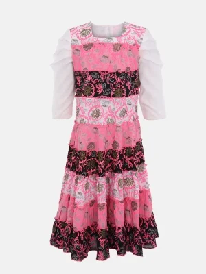Pink Printed Mixed Cotton Frock