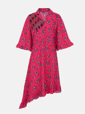 Watermelon Printed And Embroidered Linen Frock