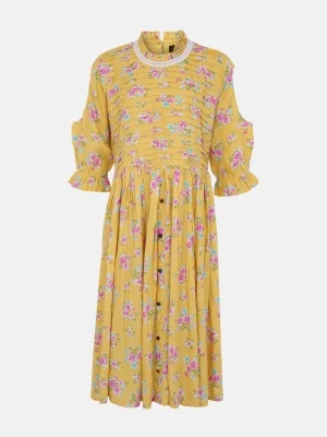 Yellow Embroidered Linen Frock