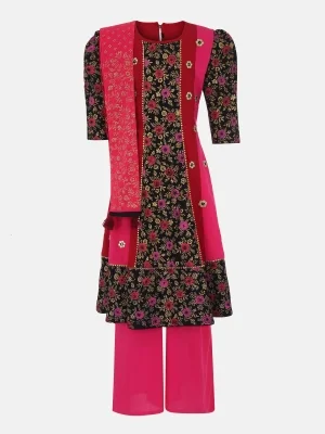 Maroon Printed And Embroidered Linen Shalwar Kameez