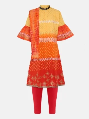 Yellow Printed And Tie-dyed Voile Shalwar Kameez