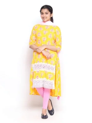 Yellow Printed And Tie-dyed Voile Shalwar Kameez