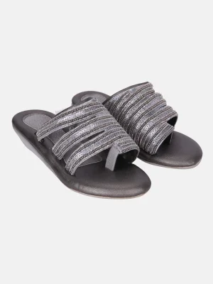 Silver Faux Leather Sandals