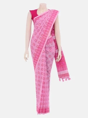 Pink Printed Cotton Saree