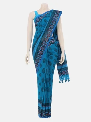 Blue Printed Cotton Saree