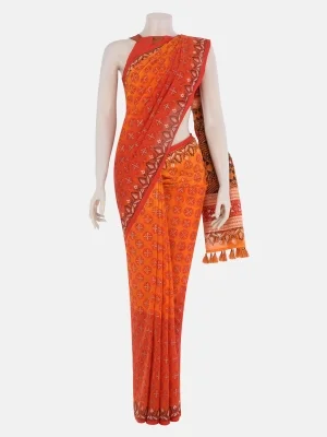 Orange Printed Cotton Saree